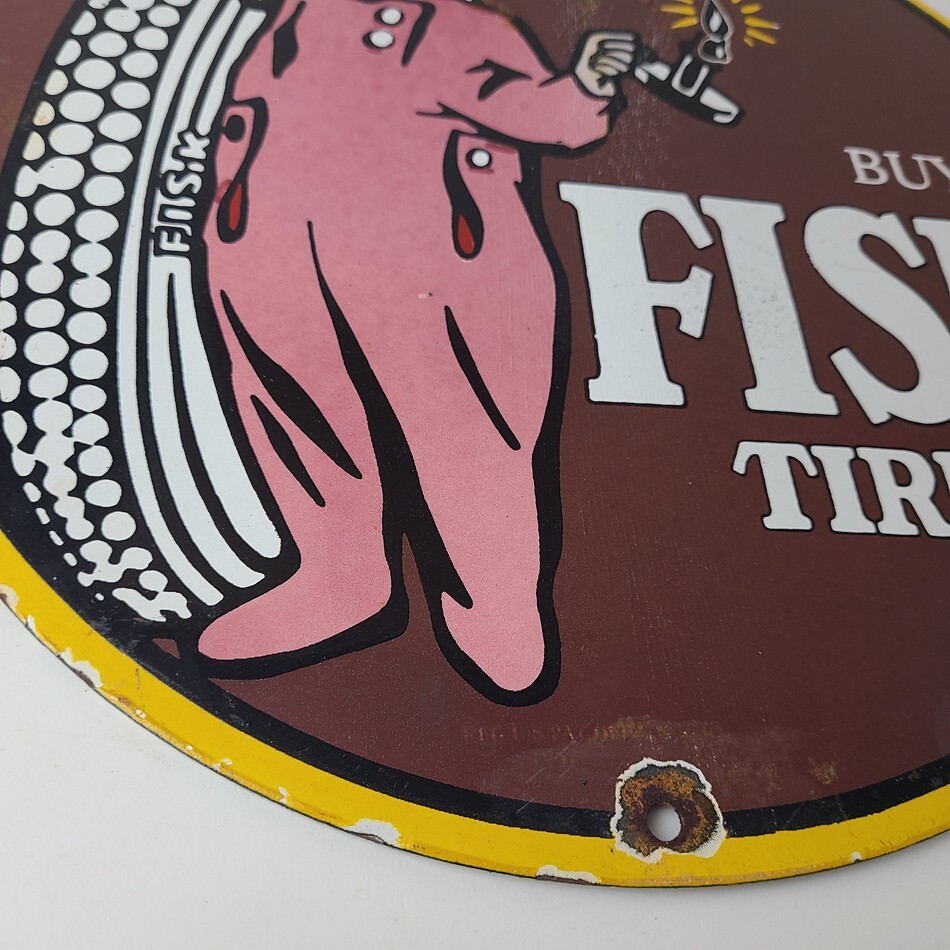 Vintage Fisk Tires Sign – Automobile Car Sales Service Gas Pump Porcelain Sign