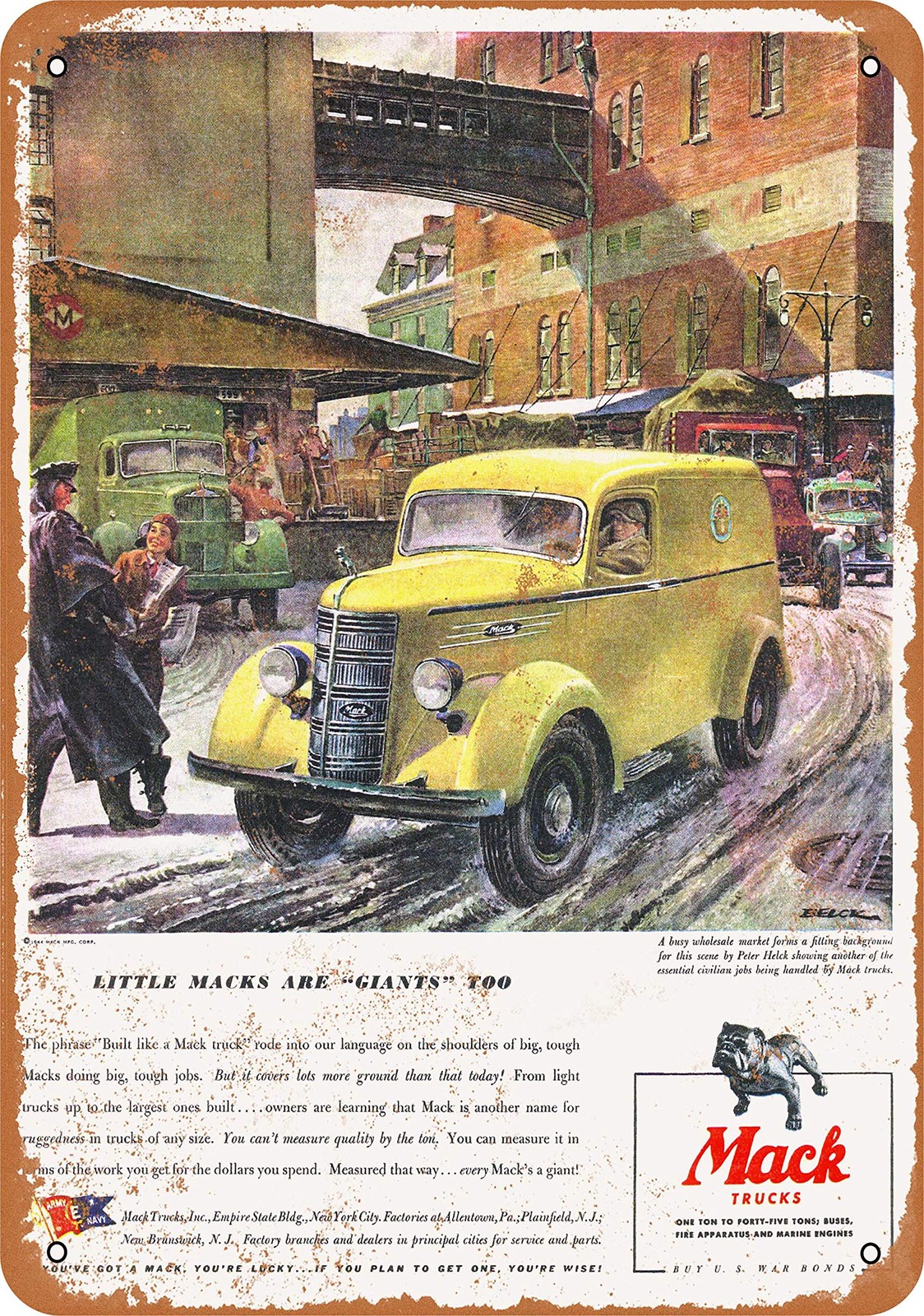 RetroRust 7 x 10 METAL SIGN – 1944 Mack Trucks are Giants – Vintage Multi