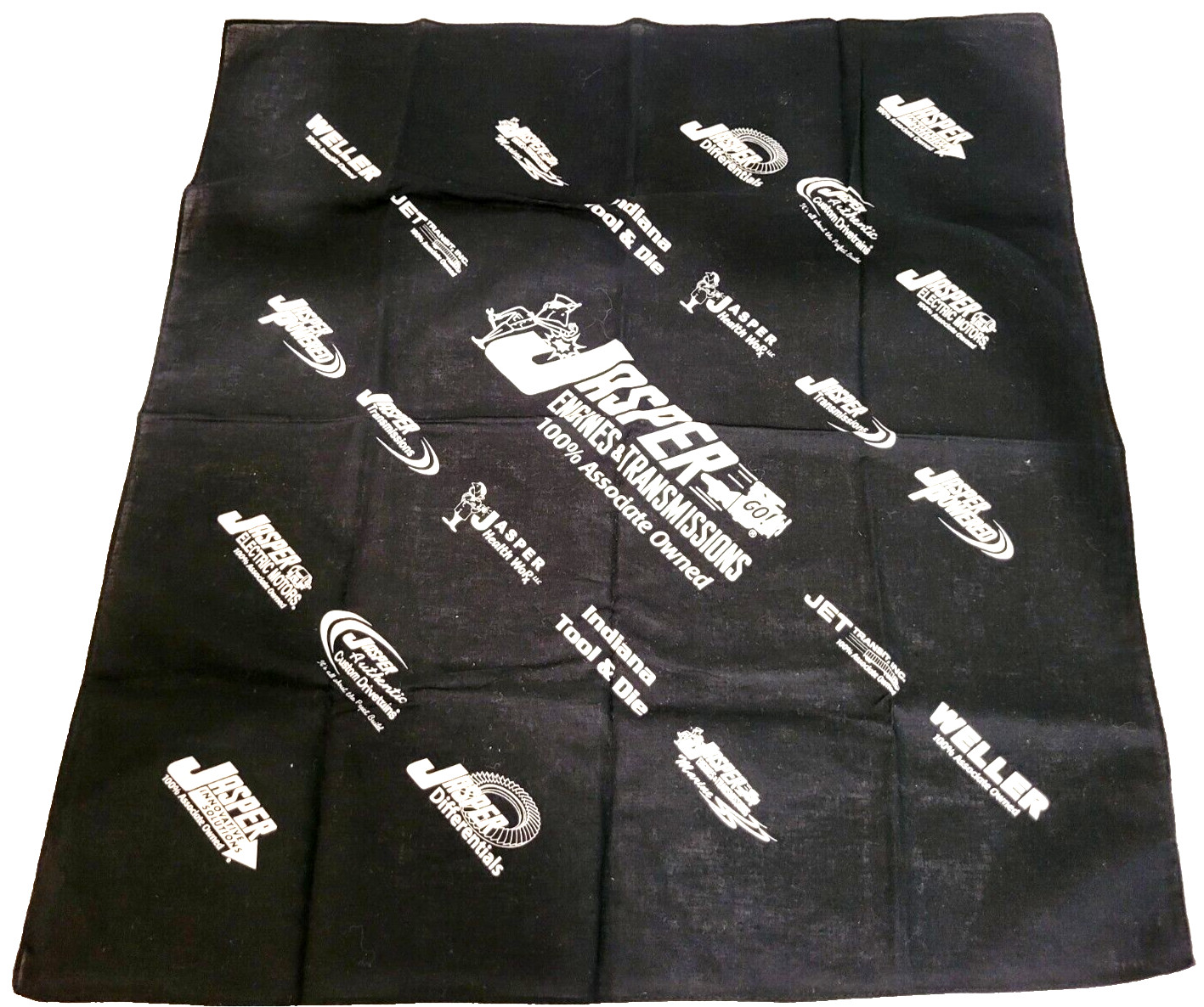 Jasper Engines & Transmissions Bandanna Handkerchief Advertising 21 1/4″x20 Blk