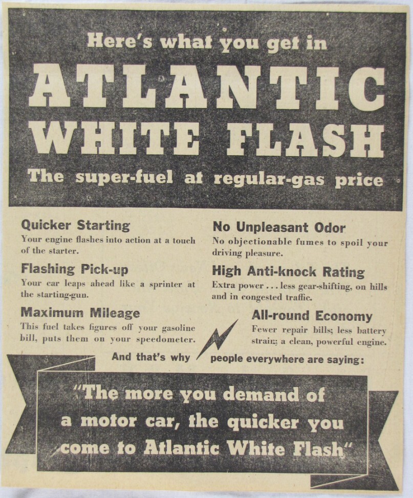 Vintage 1932 ATLANTIC White Flash Motor Oil Gasoline Gas Newspaper Print Ad
