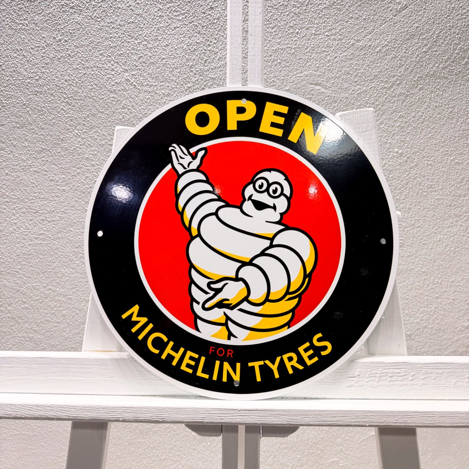 Michelin Bibendum “Open for Michelin Tyres” Heavy Metal Sign – 30 cm (11.8”)