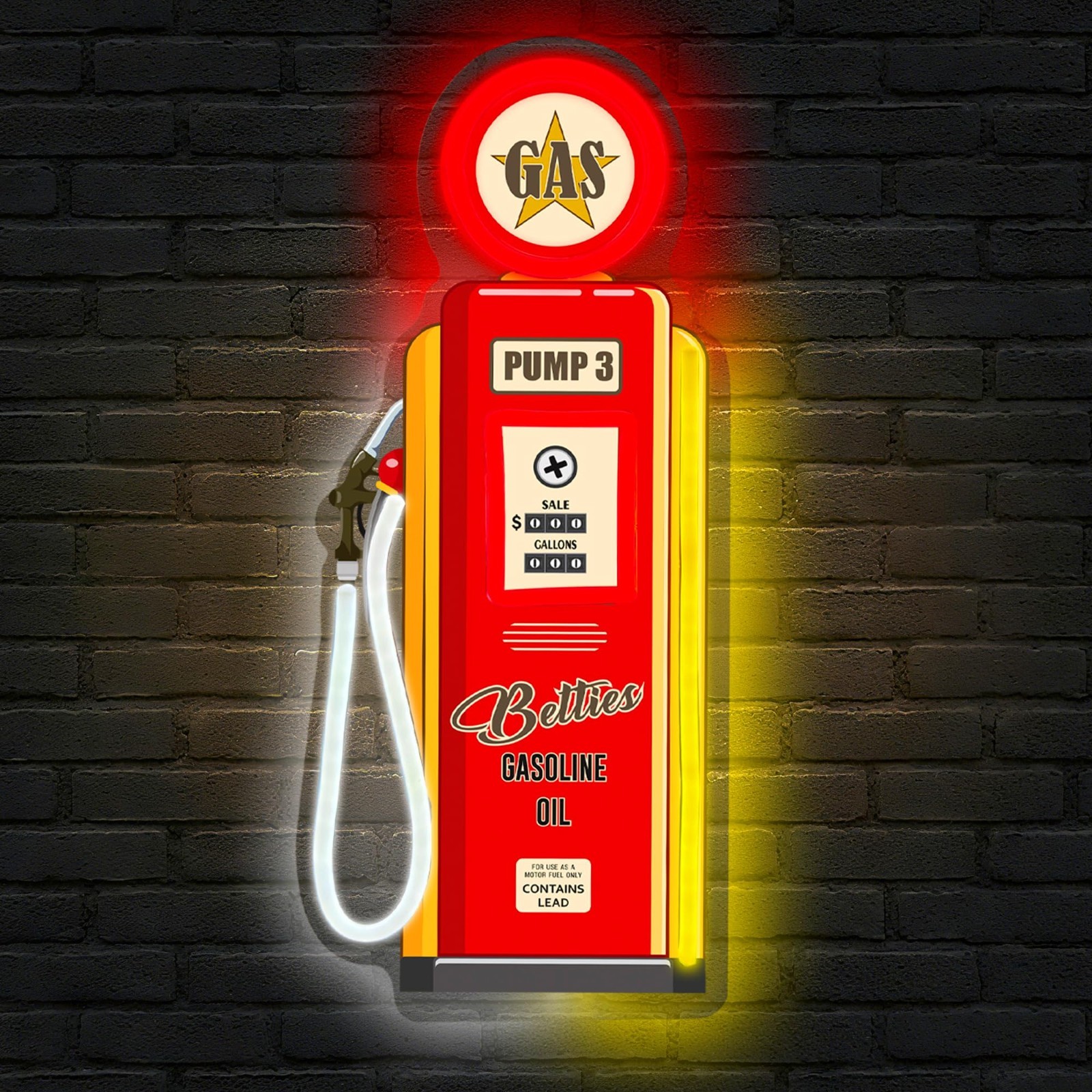 Retro Vintage Gas Pump Neon Sign – Dimmable LED Light for Garage, Bar, Man Cave,
