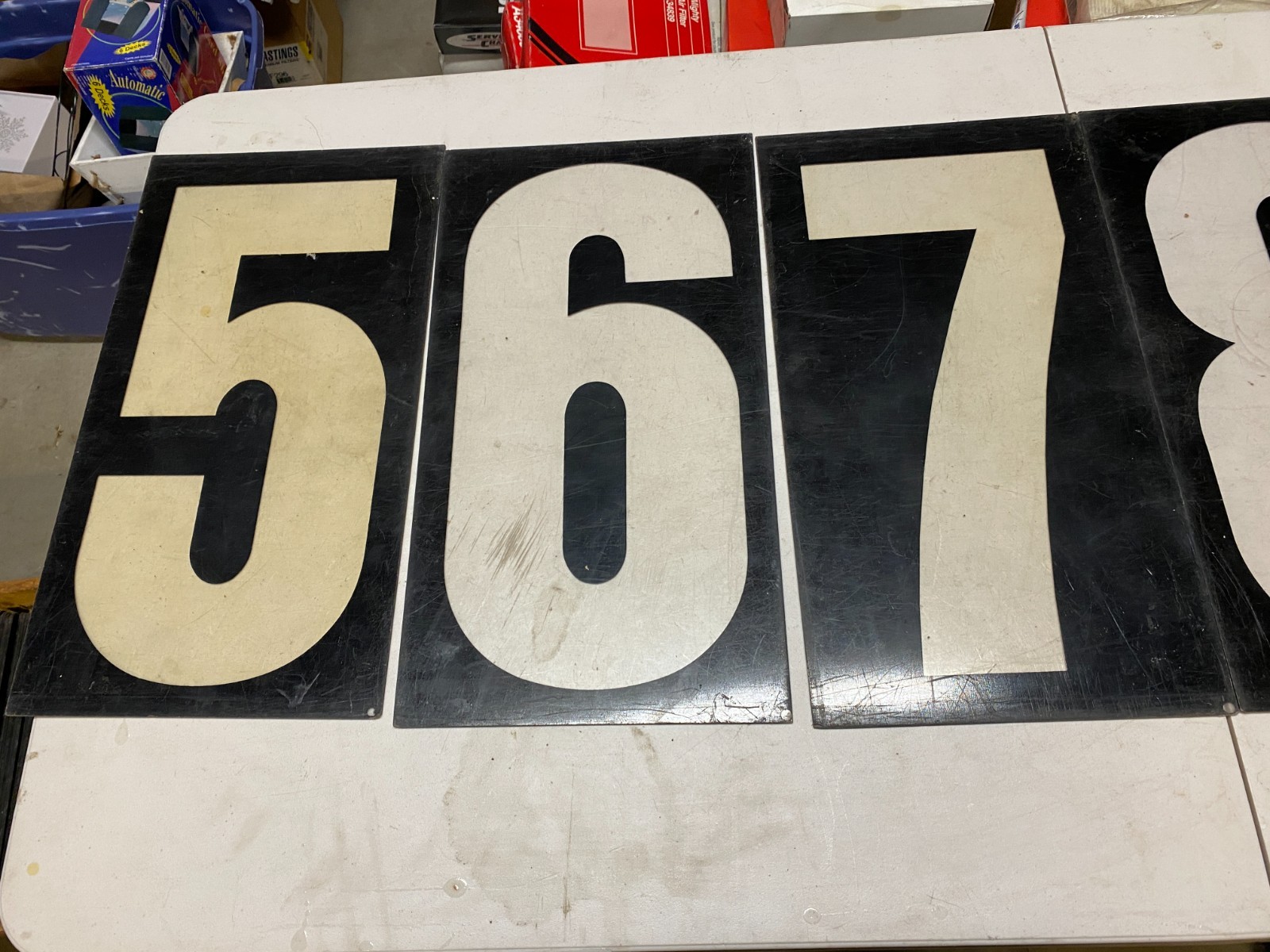 Vtg set #3 gas station black background clear acrylic numbers 16”-17” tall 0-9