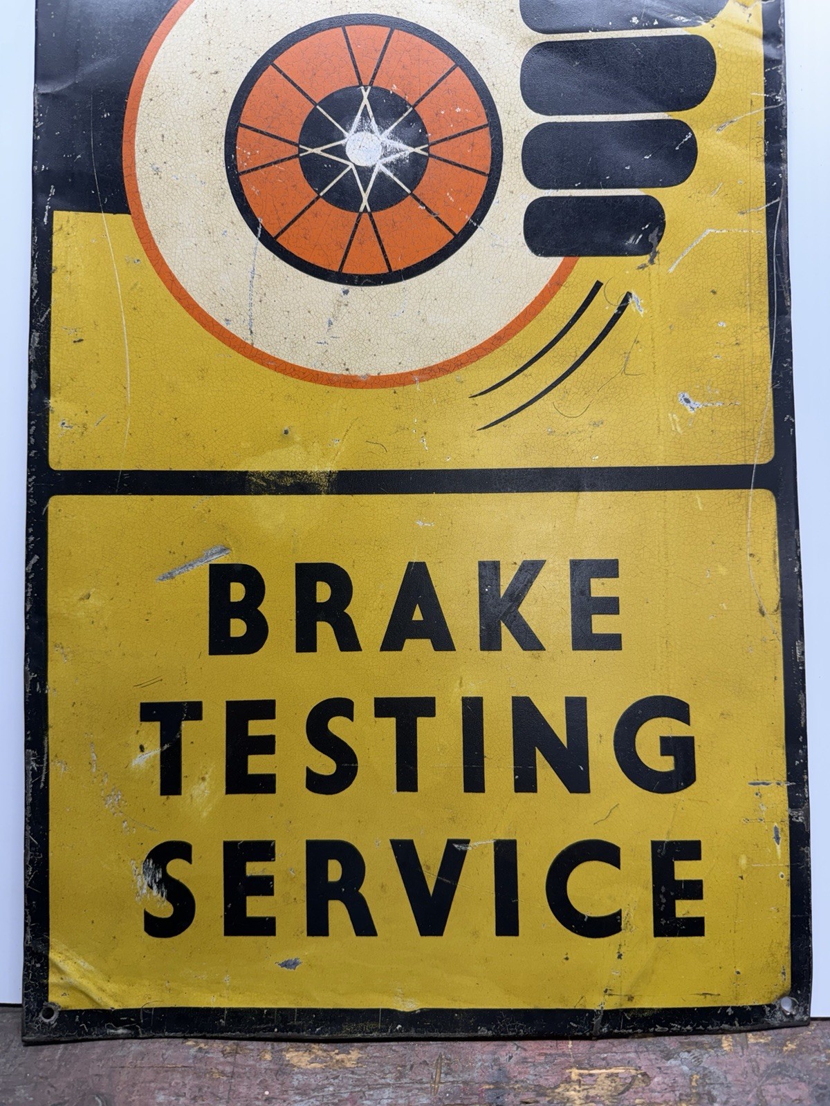 Vintage FERODO BRAKE TESTING SERVICE Painted Tin Sign Tires Auto Original Rare