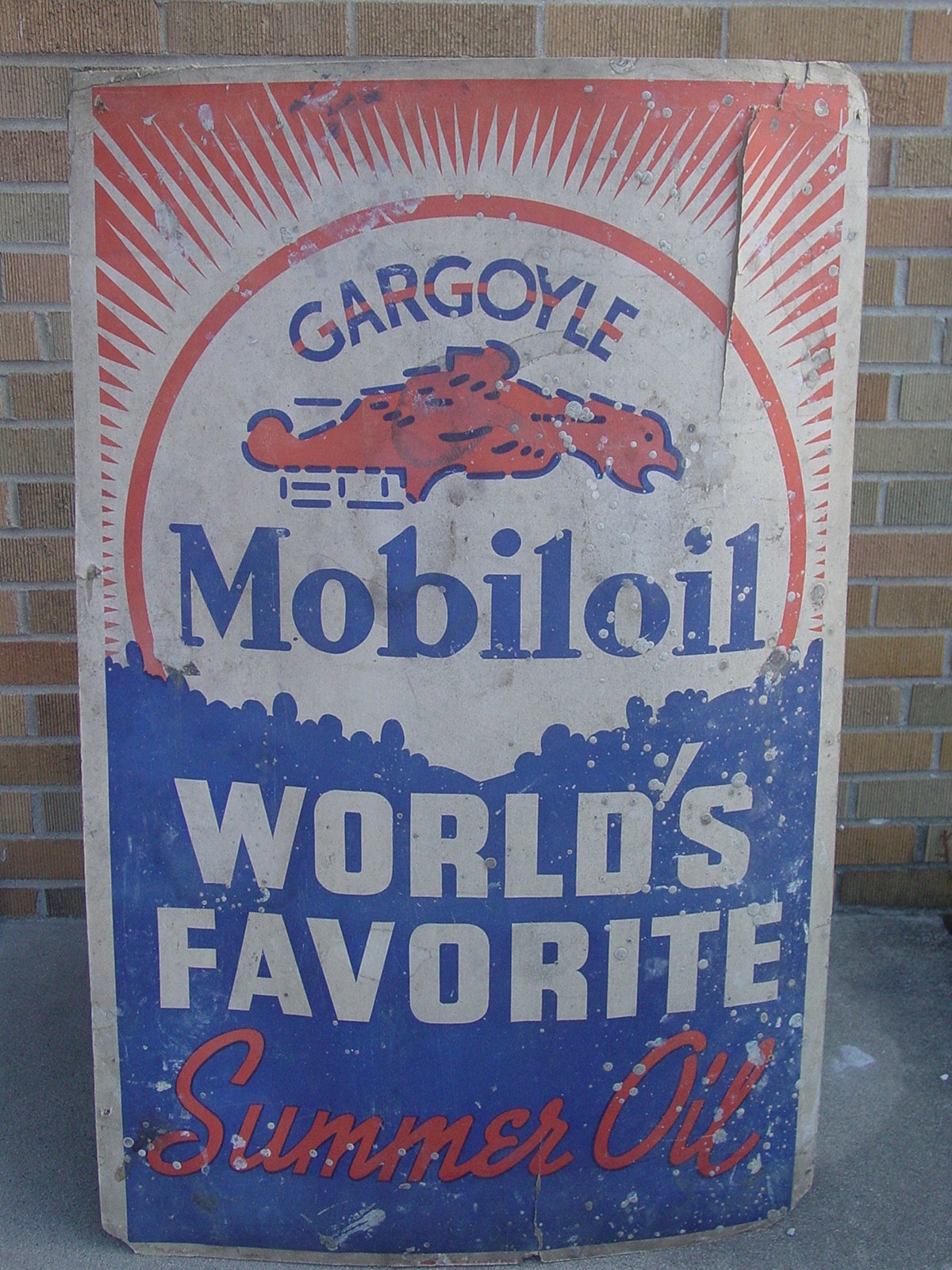 1930’s MOBILOIL GARGOYLE SUMMER OIL – Mobil – LARGE DOUBLE SIDED CARDBOARD SIGN
