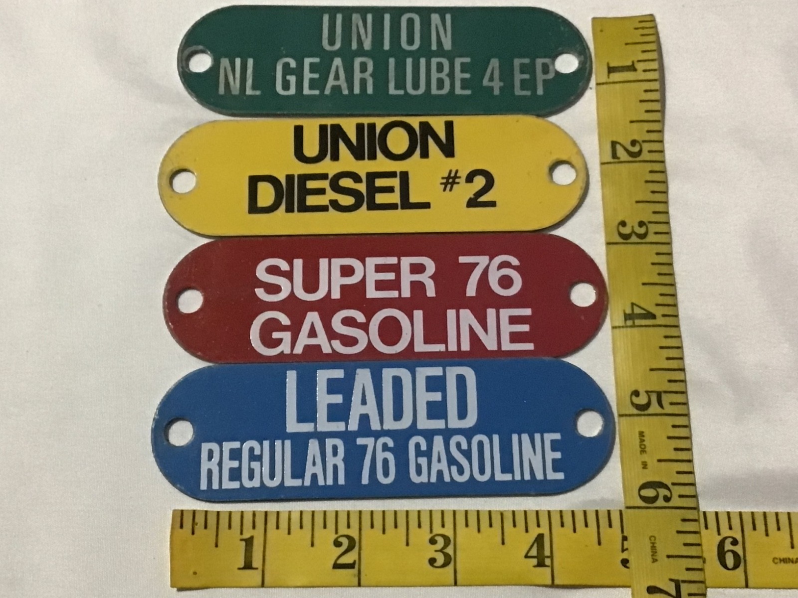 Vintage LOT of x4 Aluminum UNION 76 GAS GASOLINE PUMP TAGS Plaques Metal Signs