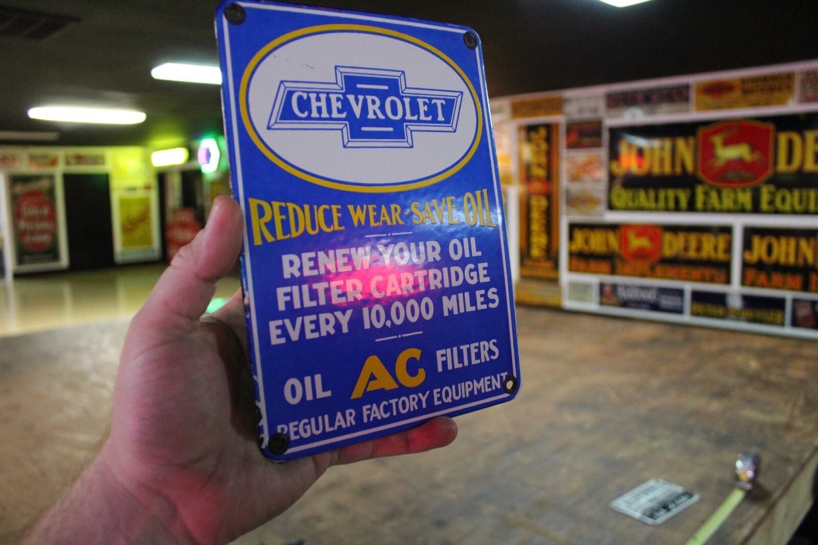CHEVROLET AC FILTERS DEALER PORCELAIN DEALER METAL SIGN GAS OIL CHEVY GARAGE 66