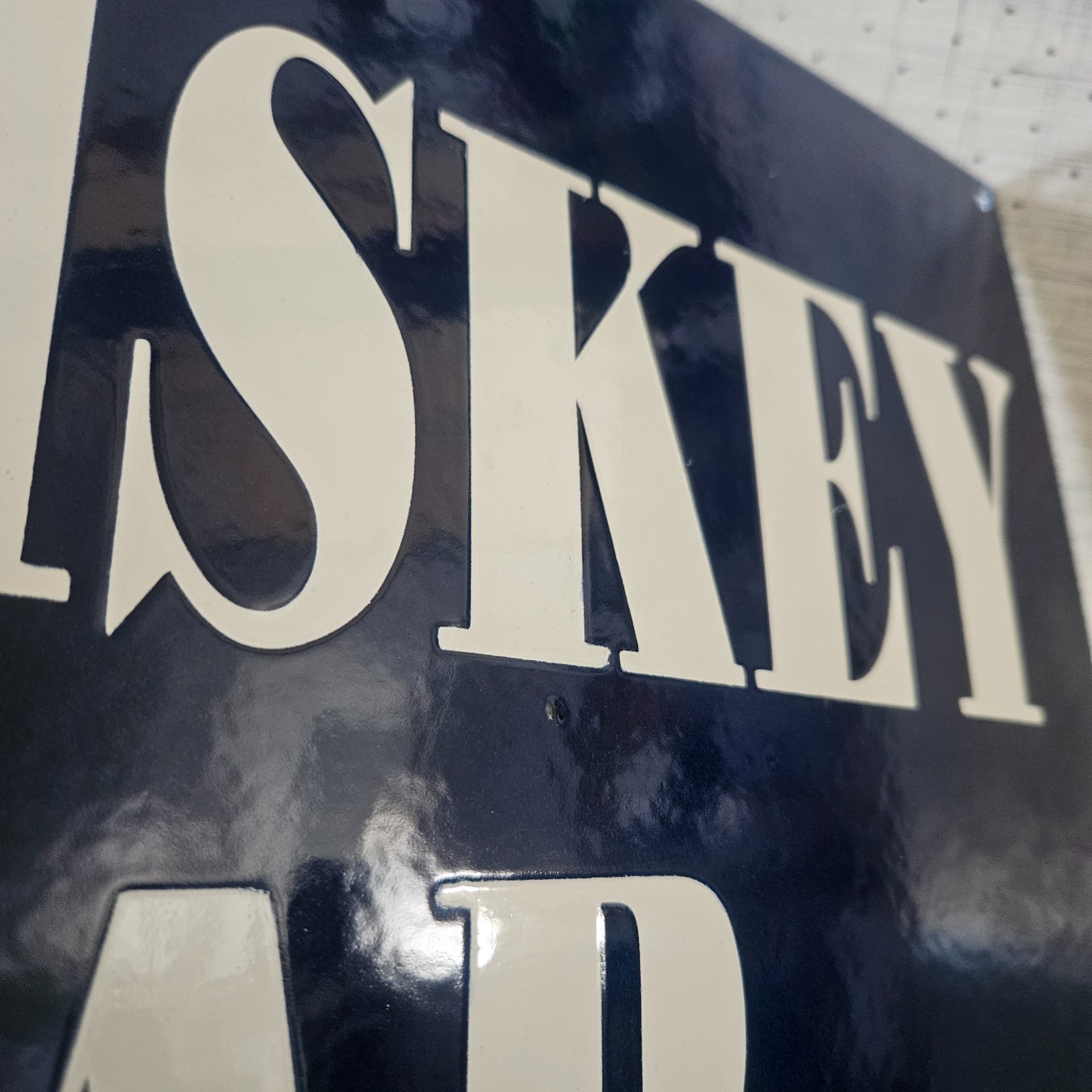 ORIGINAL PORCELAIN COBALT BLUE WHISKEY BAR GARAGE MAN CAVE DECOR 12.5″x16″ SIGN