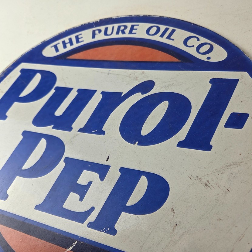 VINTAGE PURE OIL CO PORCELAIN PUROL PEP GASOLINE SERVICE STATION PUMP PLATE SIGN