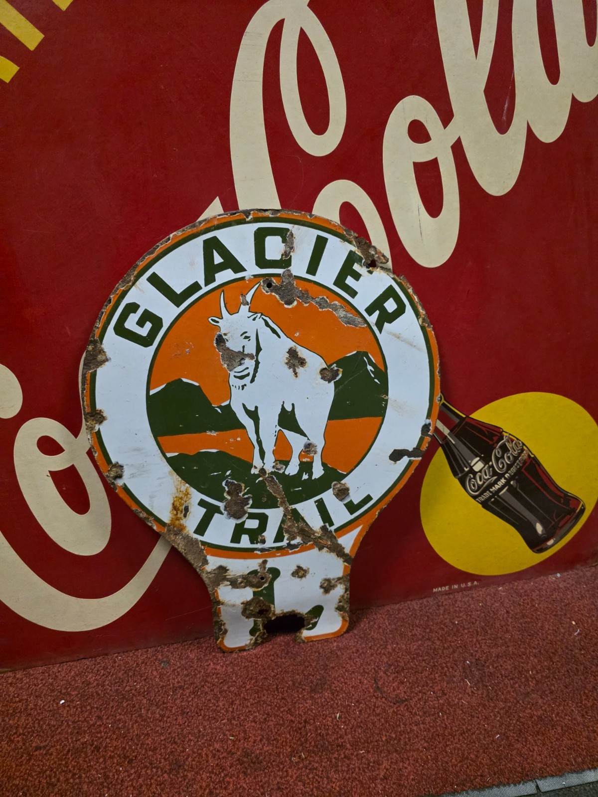 1920’s Glacier Trail porcelain sign, like route 66, route 30 , neon