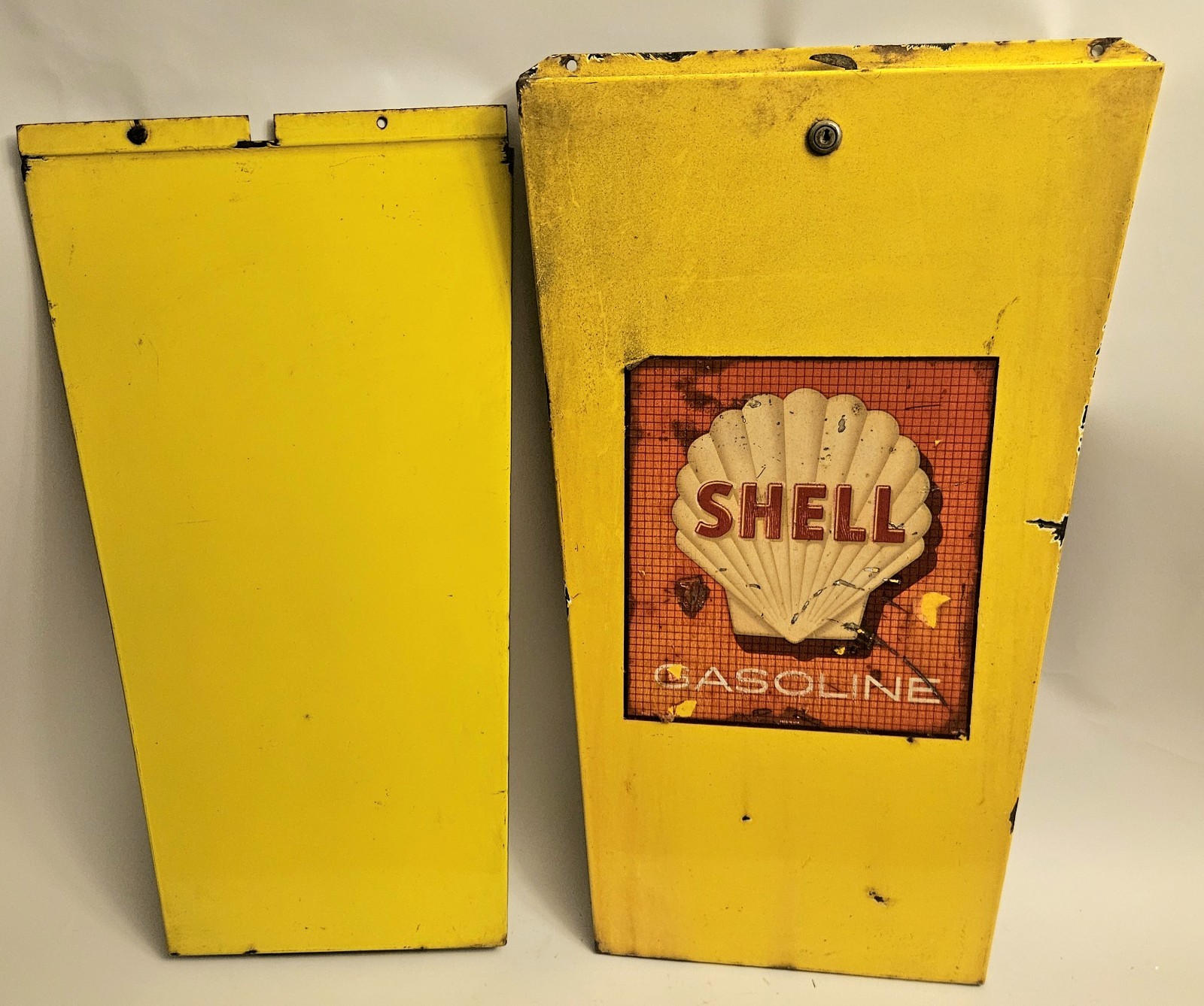 Rare Vint Shell Gasoline Porcelain Metal Gas Pump Sign Front/Back Panels 1960s