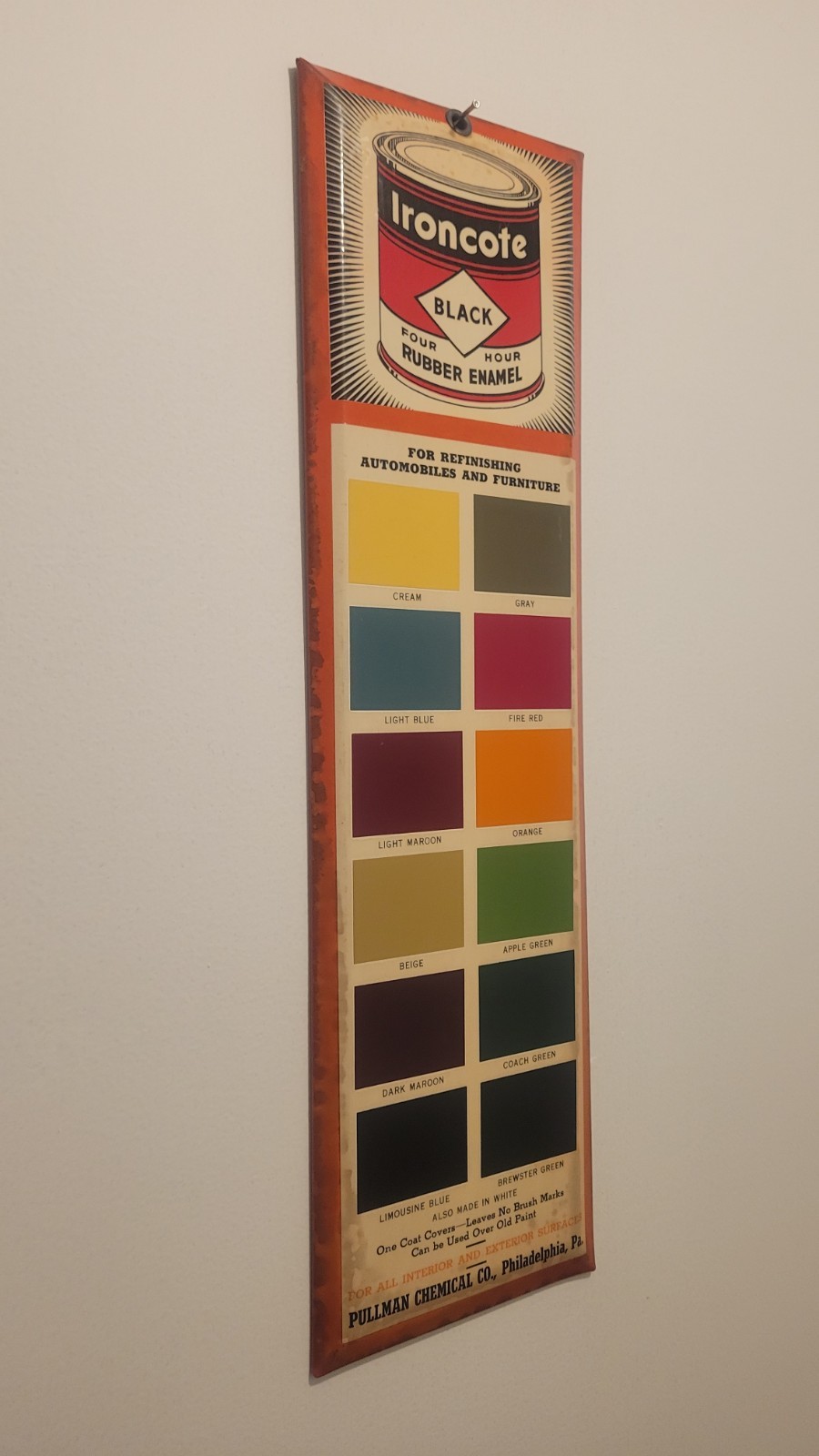 Vintage Original Ironcote Automobiles & Furniture Sign Rubber Enamel Paint