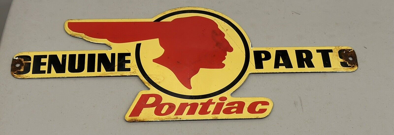 Pontiac Genuine Parts 18” Porcelain Indian Sign Right Facing