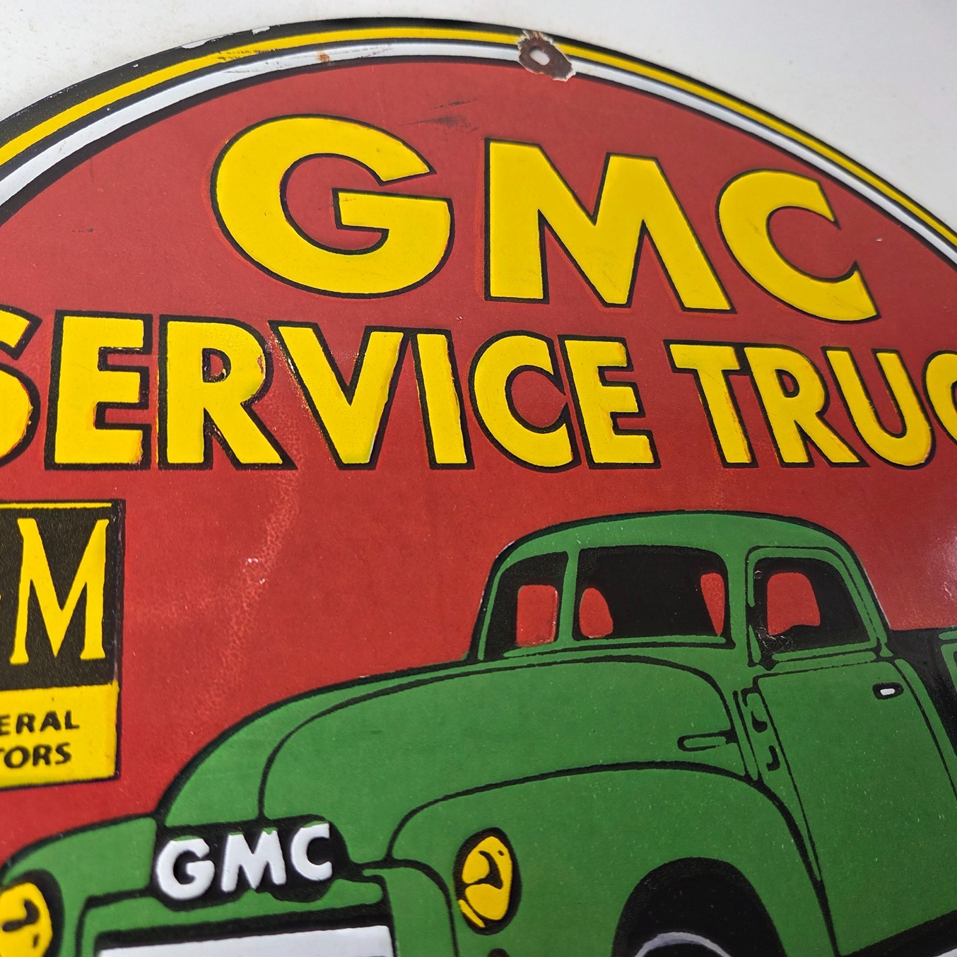Vintage General Motors Sign – GMC Automobiles Trucks Gas Pump Ad Porcelain Sign