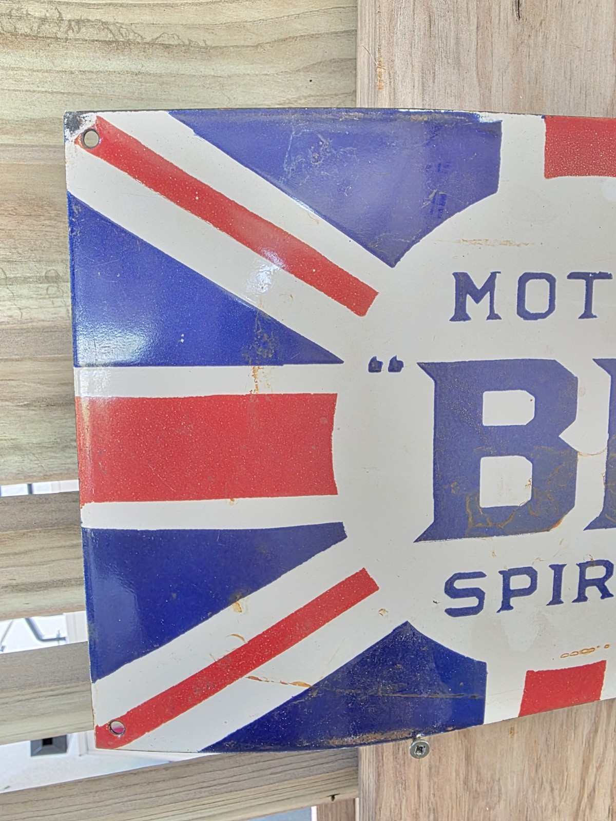 VINTAGE PORCELIAN BP MOTOR SPIRIT PORCELAIN SIGN APPX 15.5″ X 9.5″