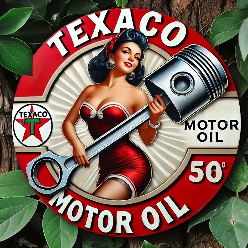 Vintage Texaco Gas Sign Round Garage Metal Wall Art Bar Man Cave Decor Retro USA