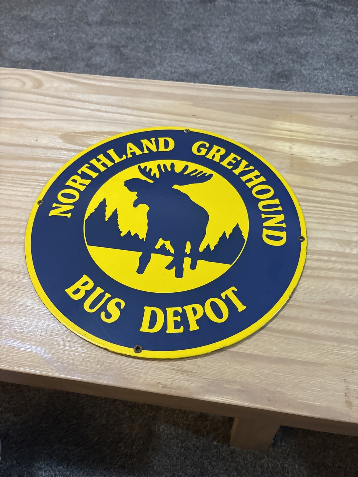 #6- NOS Vintage 1950’s Northland Greyhound Bus Depot Porcelain Enameled Sign 14”