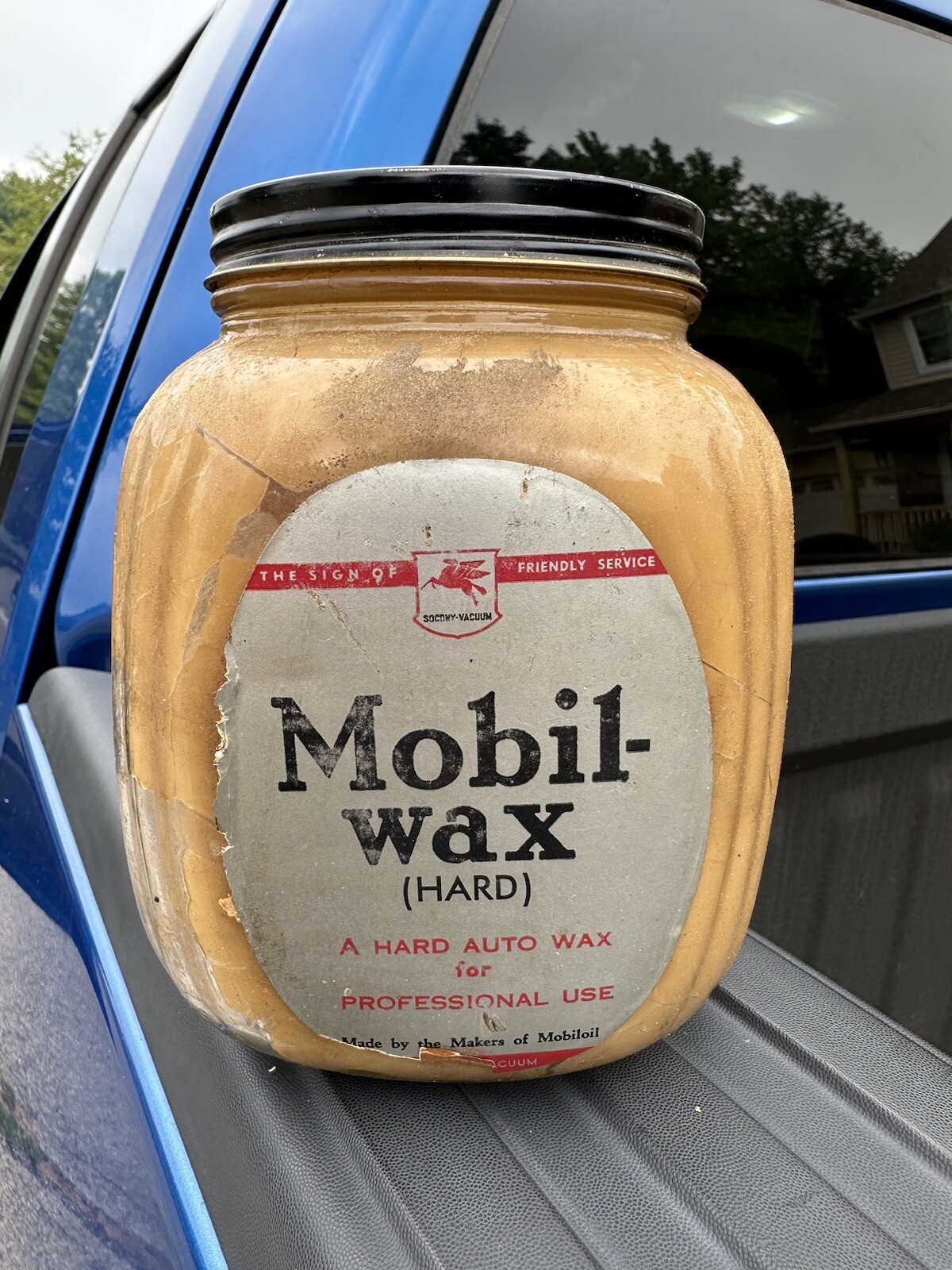 VTG Mobil Oil Wax Jar Advertising Display Sign Gas Can Mobil Pegasus Bottle #2
