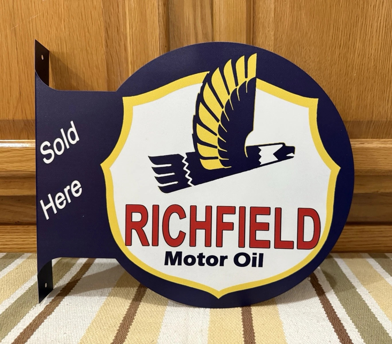 Richfield Motor Oil Flange Sign Sold Here Doubled Sided Vintage Style Wall Decor