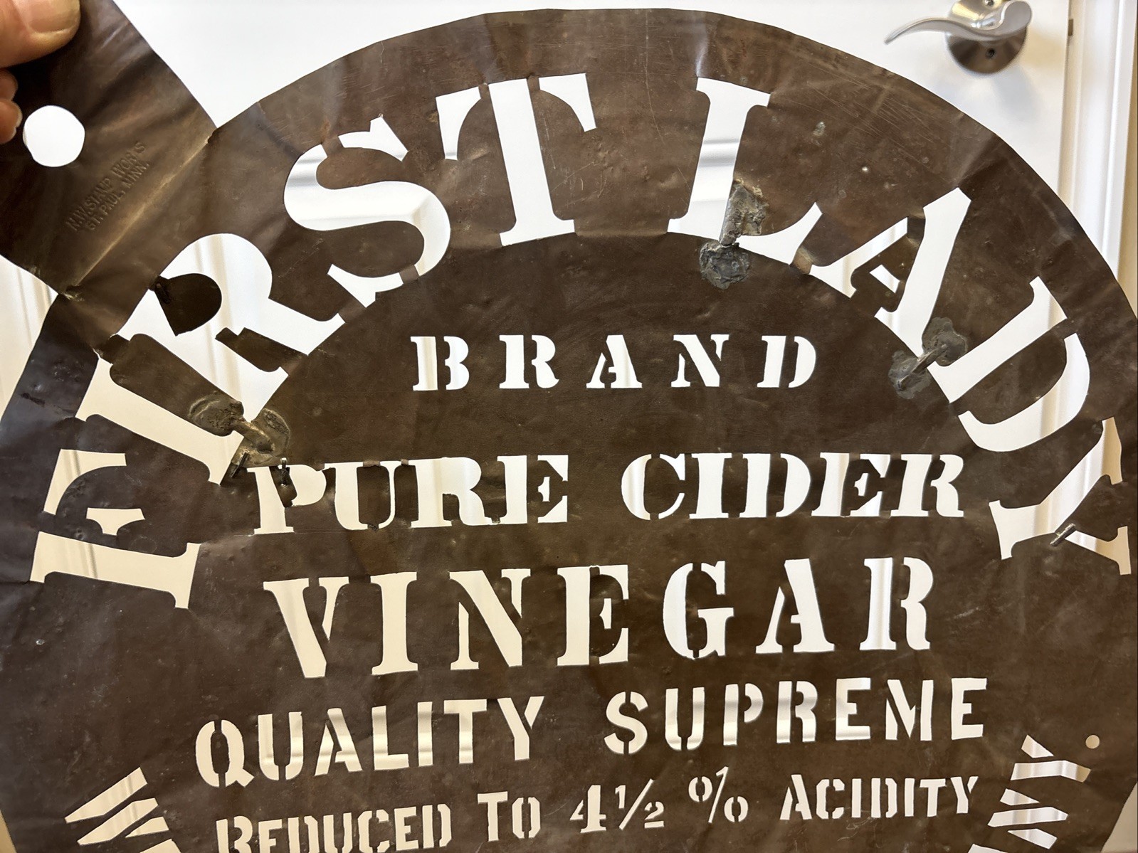 Antique First Lady Cider Vinegar Western Grocer Crate Barrel Stencil Sign Iowa