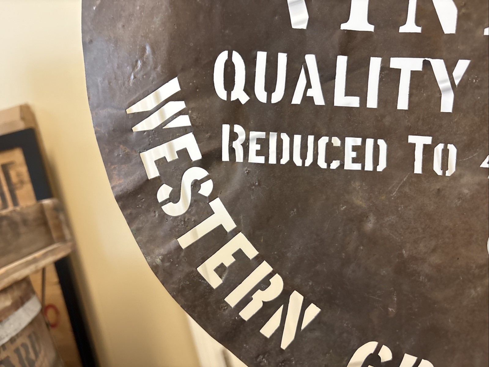 Antique First Lady Cider Vinegar Western Grocer Crate Barrel Stencil Sign Iowa
