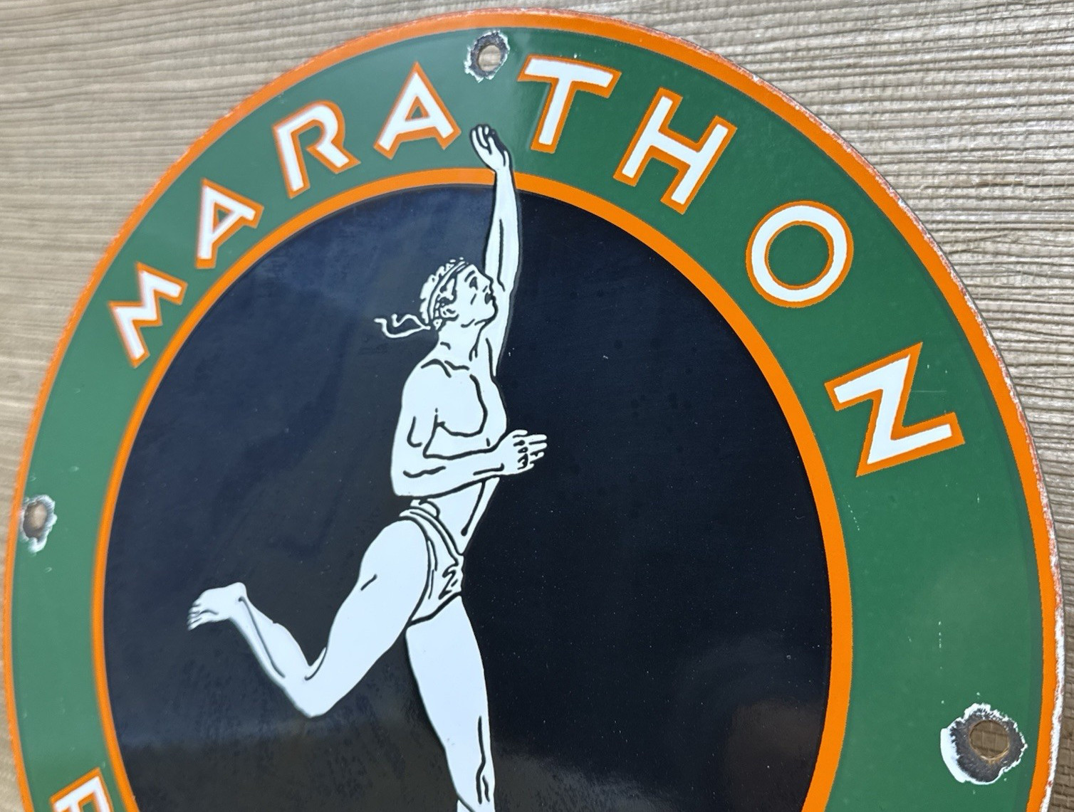 VINTAGE MARATHON GASOLINE PORCELAIN SIGN STORE GAS STATION MOTOR OIL PUMP