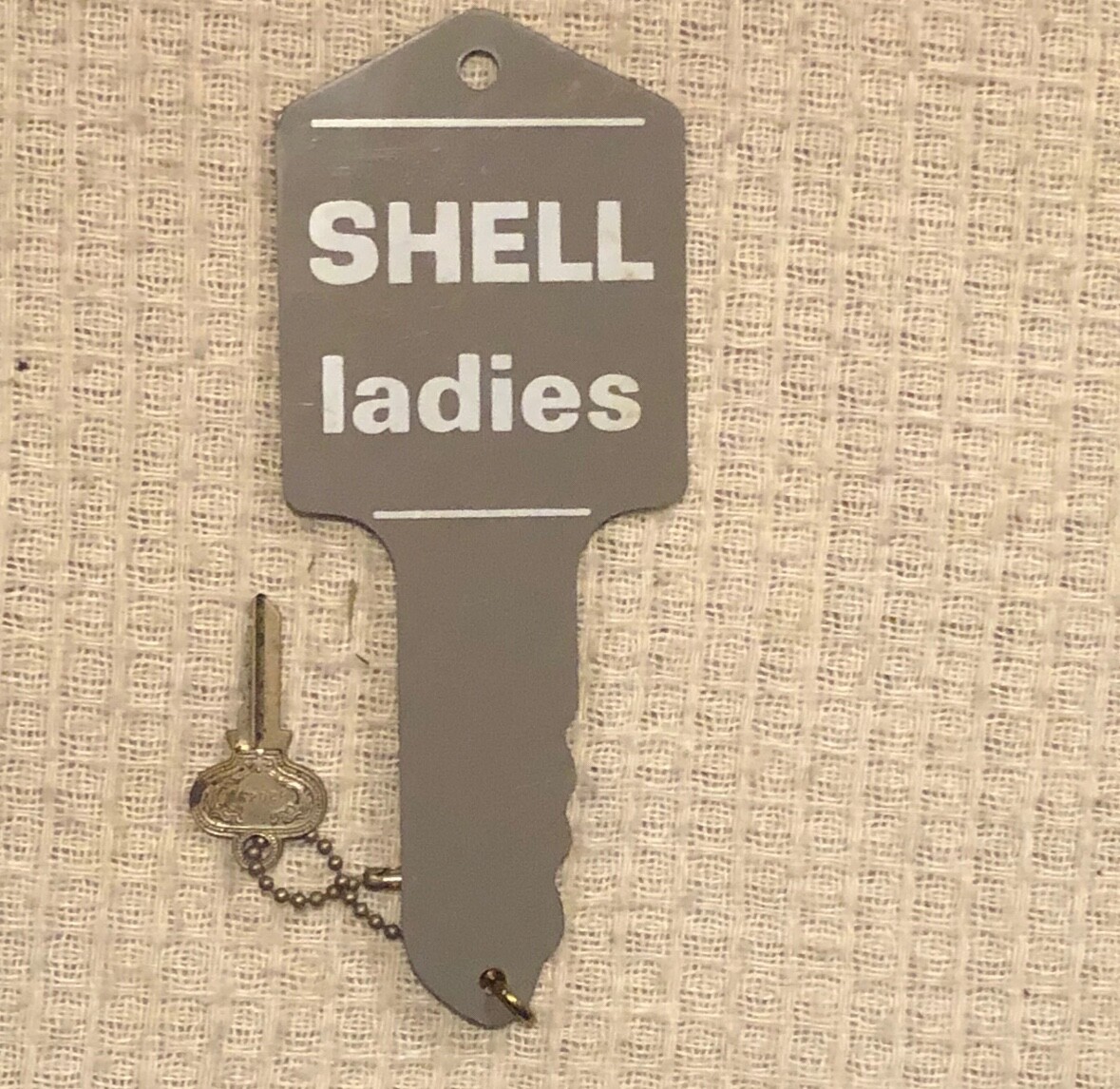 1950s SHELL GAS STATION Ladies Restroom Key Holder Sign