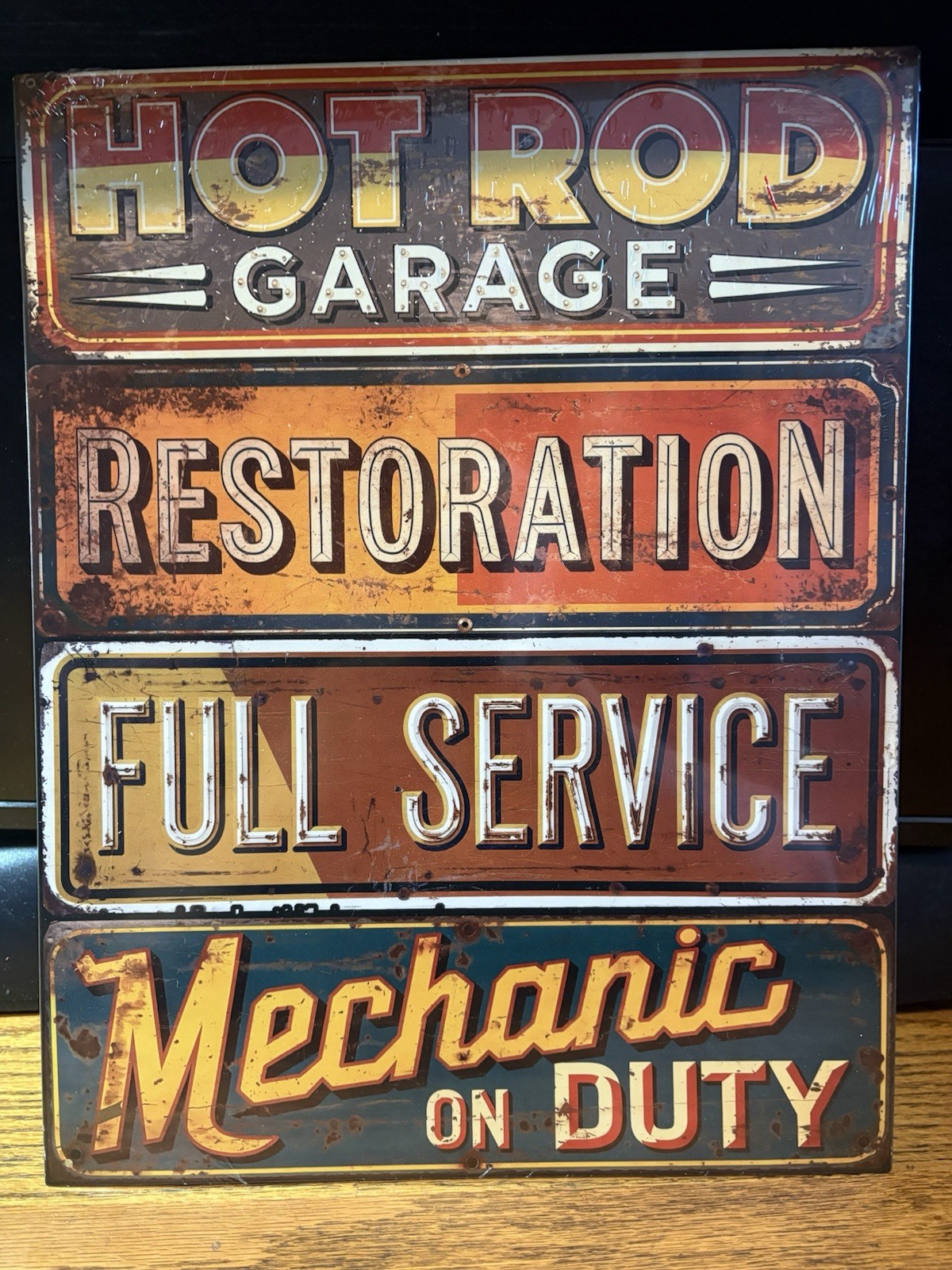 Vintage Retro HOT ROD GARAGE-FULL SERVICE Metal/Tin Sign 12”x16” NIP MADE USA!!