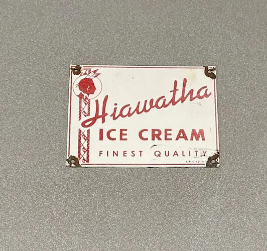VINTAGE HIAWATHA ICE CREAM PORCELAIN SIGN CAR GAS OIL TRUCK