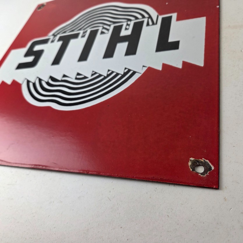 Vintage Stihl Chainsaw Sign – Store Display Advertising Gas Porcelain Sign