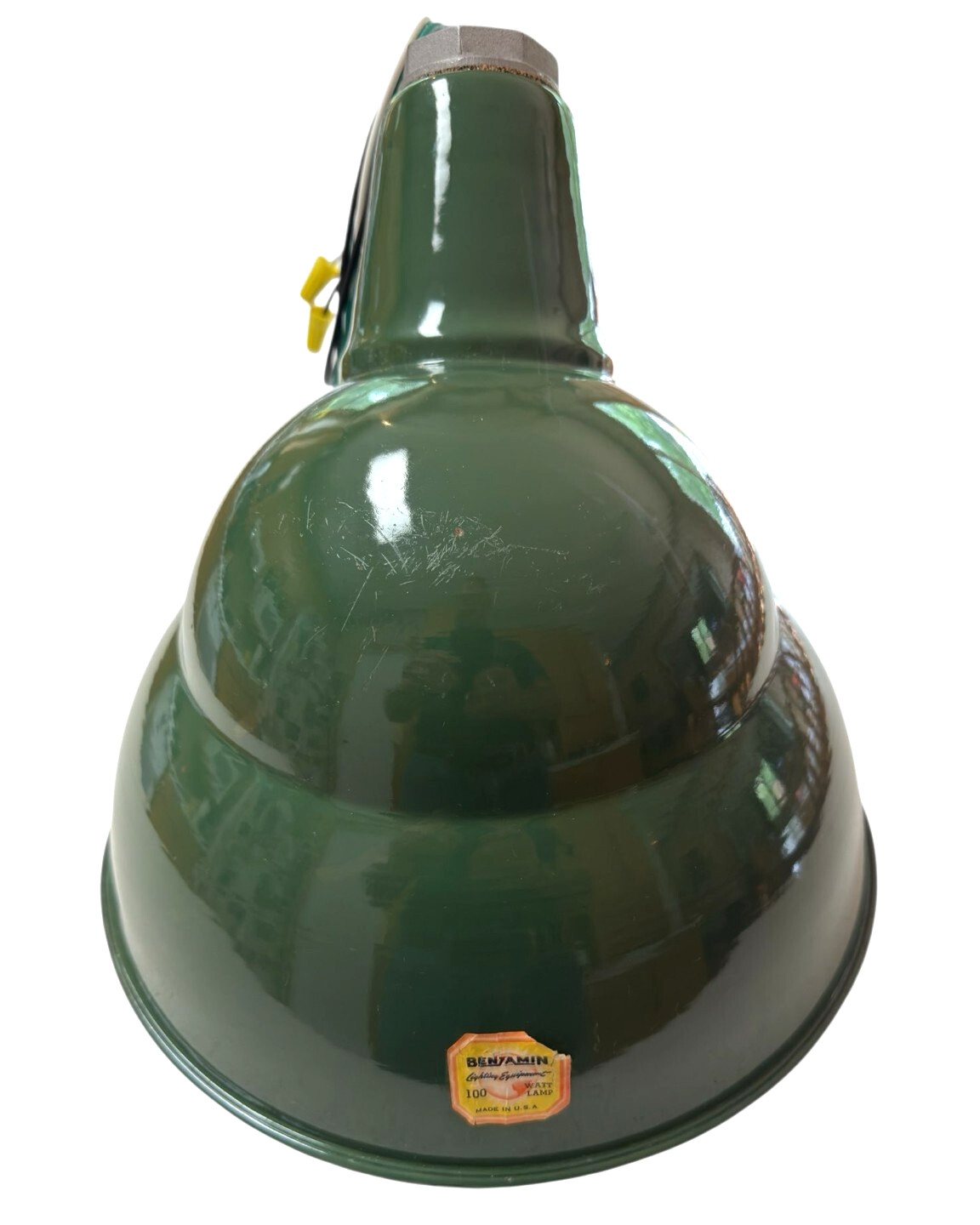 BIG Benjamin 12″ Gooseneck Sign Light 1930’s Green Porcelain Industrial Vintage