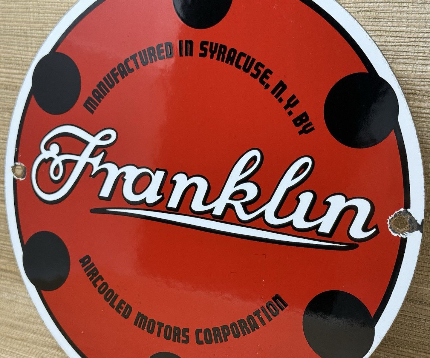 VINTAGE FRANKLIN MOTORS PORCELAIN SIGN DEALERSHIP GAS STATION SERVICE MOTOR OIL