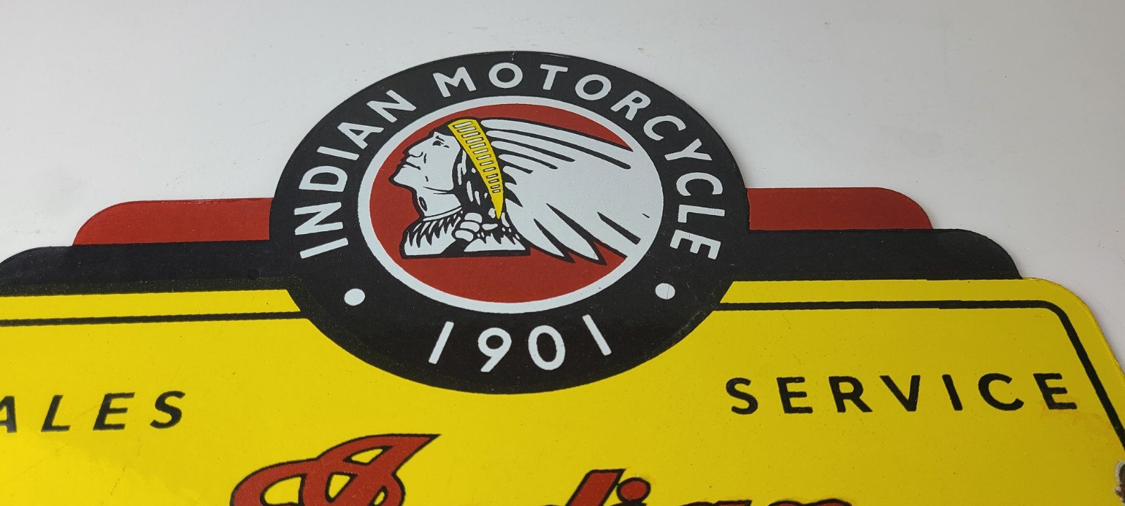 Vintage Indian Motorcycle Sign – Motor Bike Sales Service Parts Gas Enamel Sign