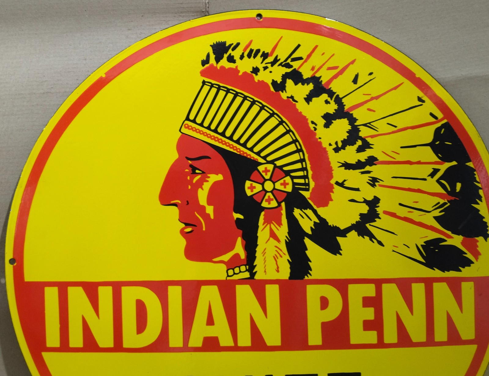 Indian Penn Motor Oil porcelain Enamel Sign 30 x 30 Inches 1 Sided
