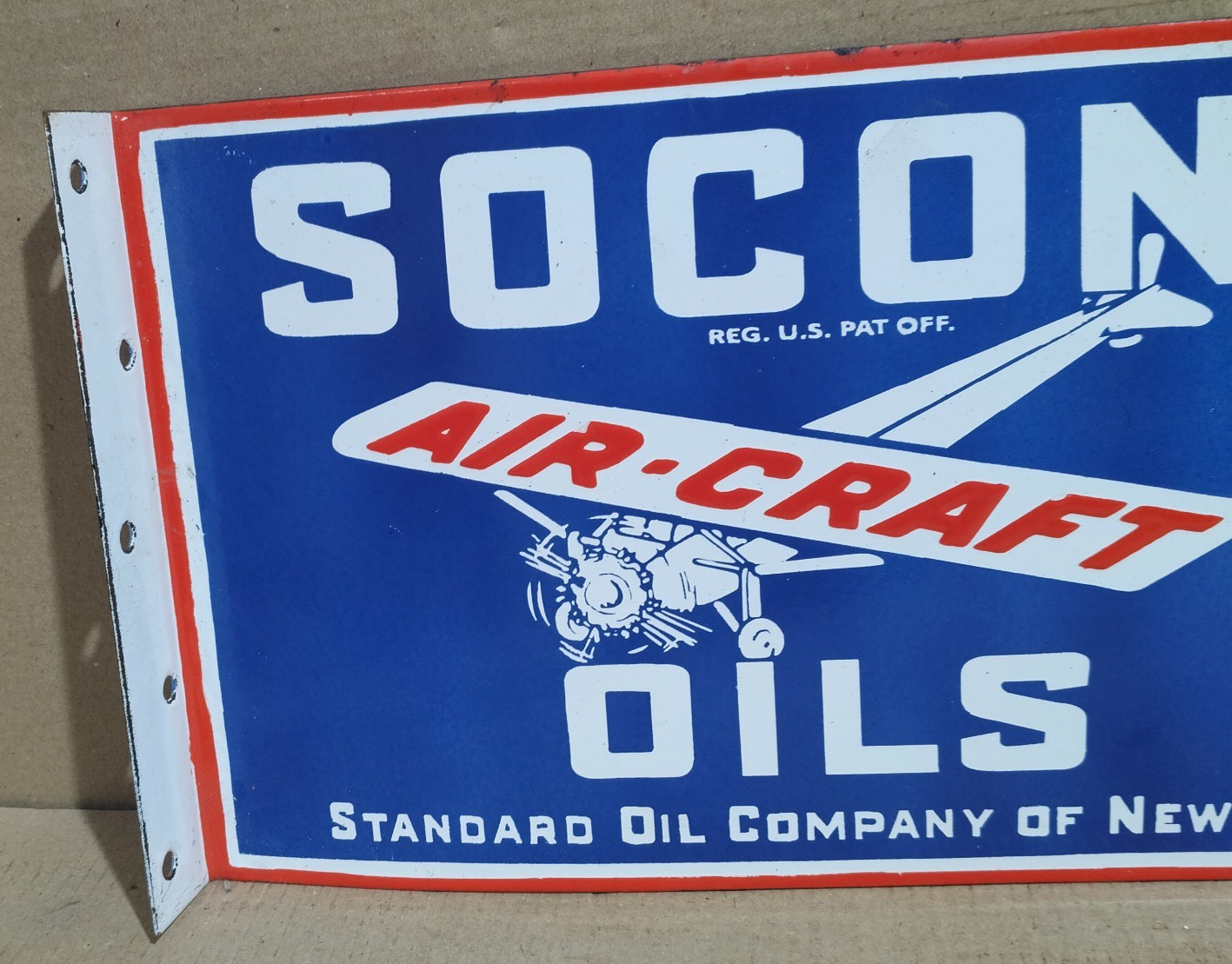 Socony Air-Craft Oils Porcelain Enamel Sign 18 x 10 Inches 2 Sided