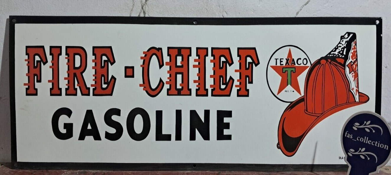 Texaco Fire Chief Gasoline Porcelain Enamel Sign 36 x 15 Inches 1 Sided