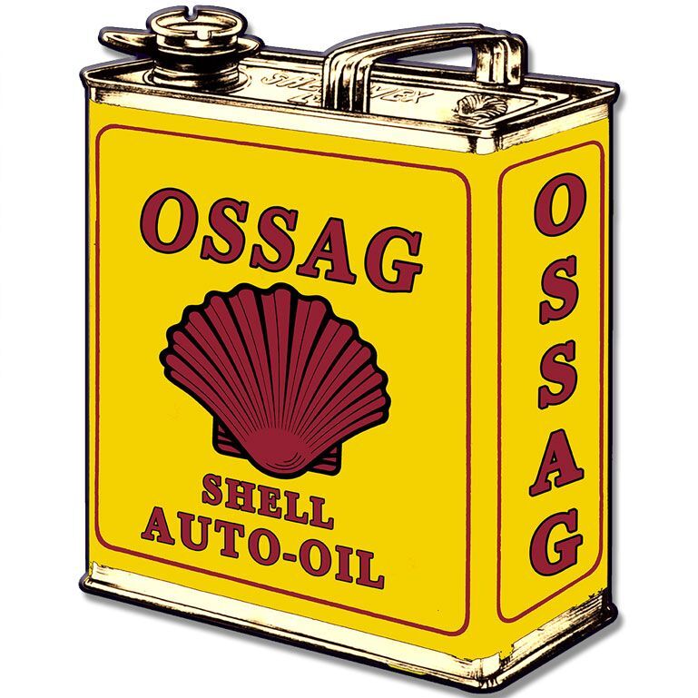 OSSAG SHELL AUTO OIL CAN SHAPED 15″ HEAVY DUTY USA MADE METAL ADVERTISING SIGN