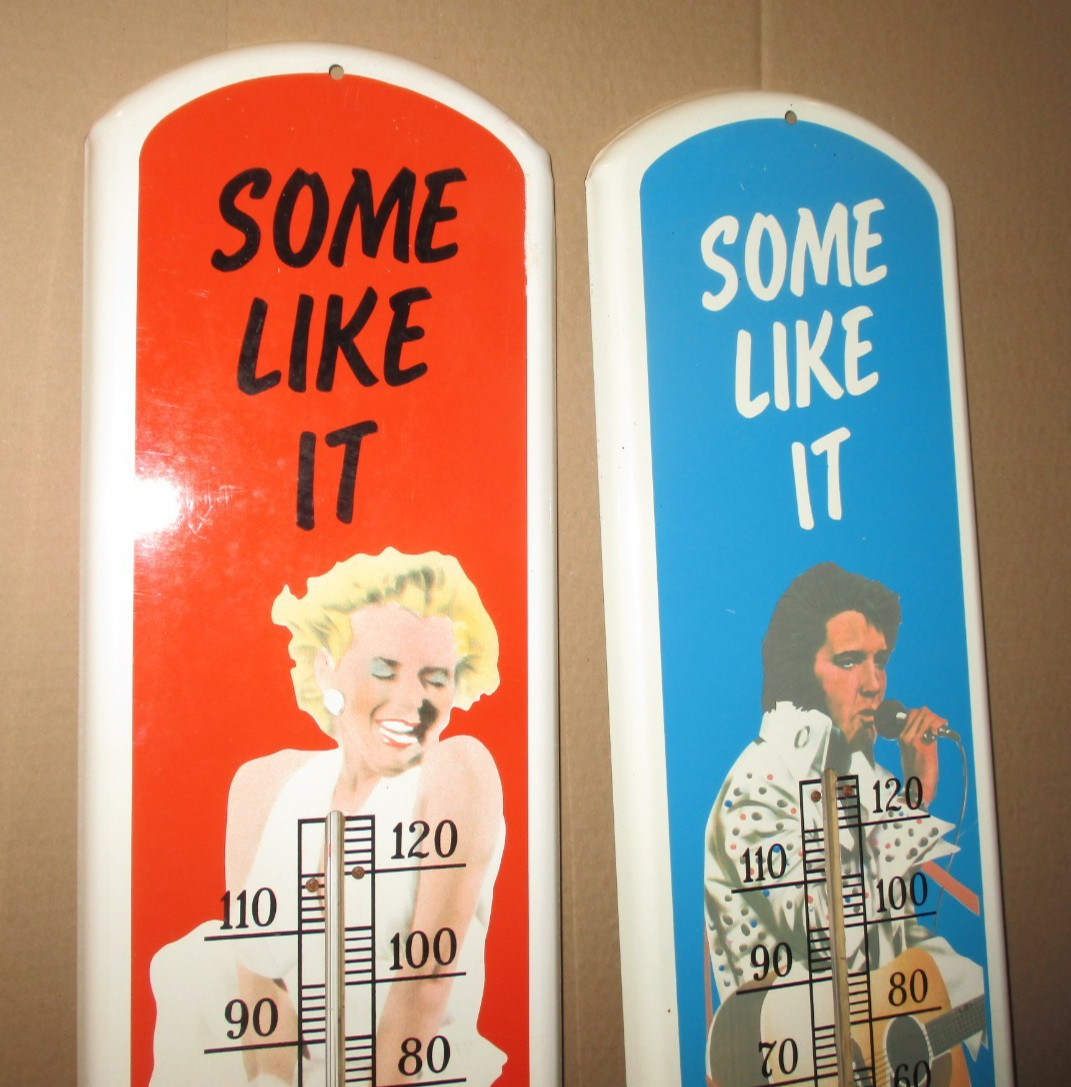 MARILYN & ELVIS – Two Thermometer Sign Set – Rock & Roll Movie Star -BIG 39″Tall