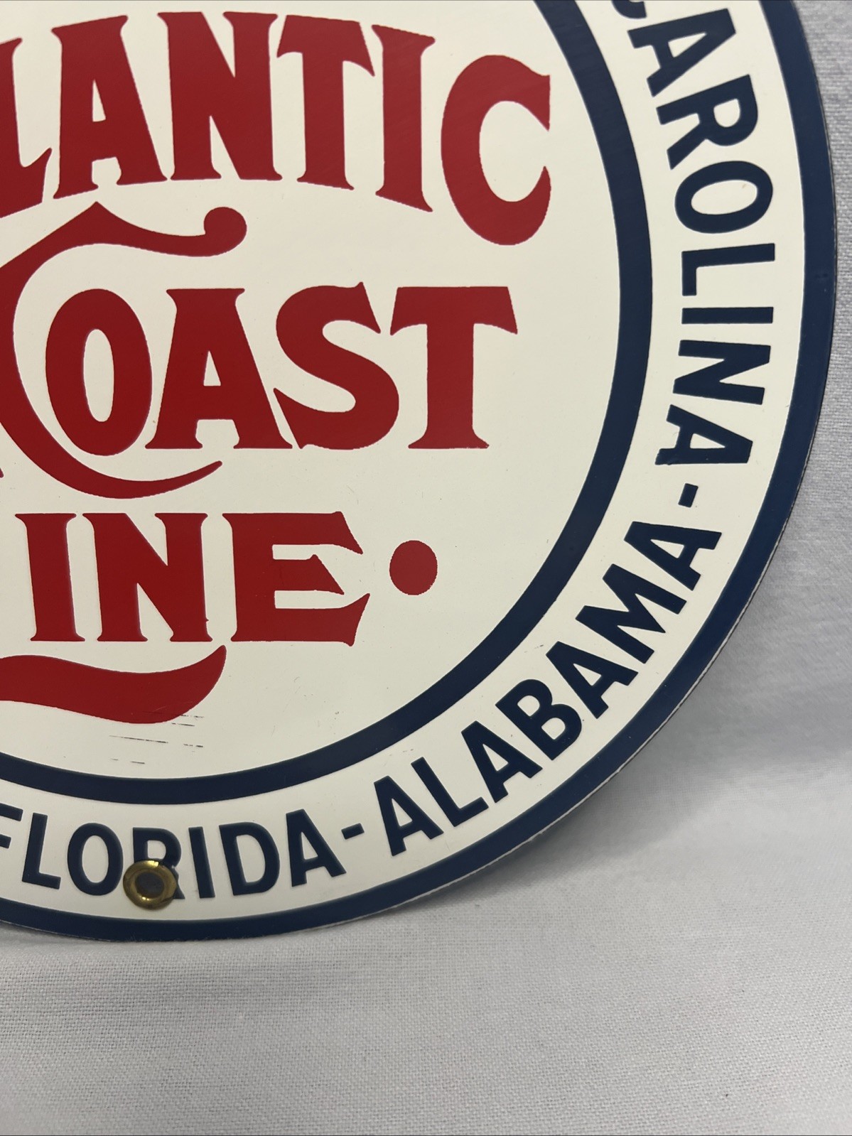 VINTAGE ATLANTIC COAST LINE RAILROAD 9″ PORCELAIN METAL TRAIN, GASOLINE OIL SIGN