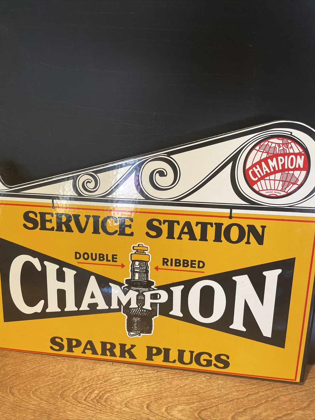 FLANGED VINTAGE ”CHAMPION SPARK PLUGS’ 15X12 INCHES PORCELAIN SIGN