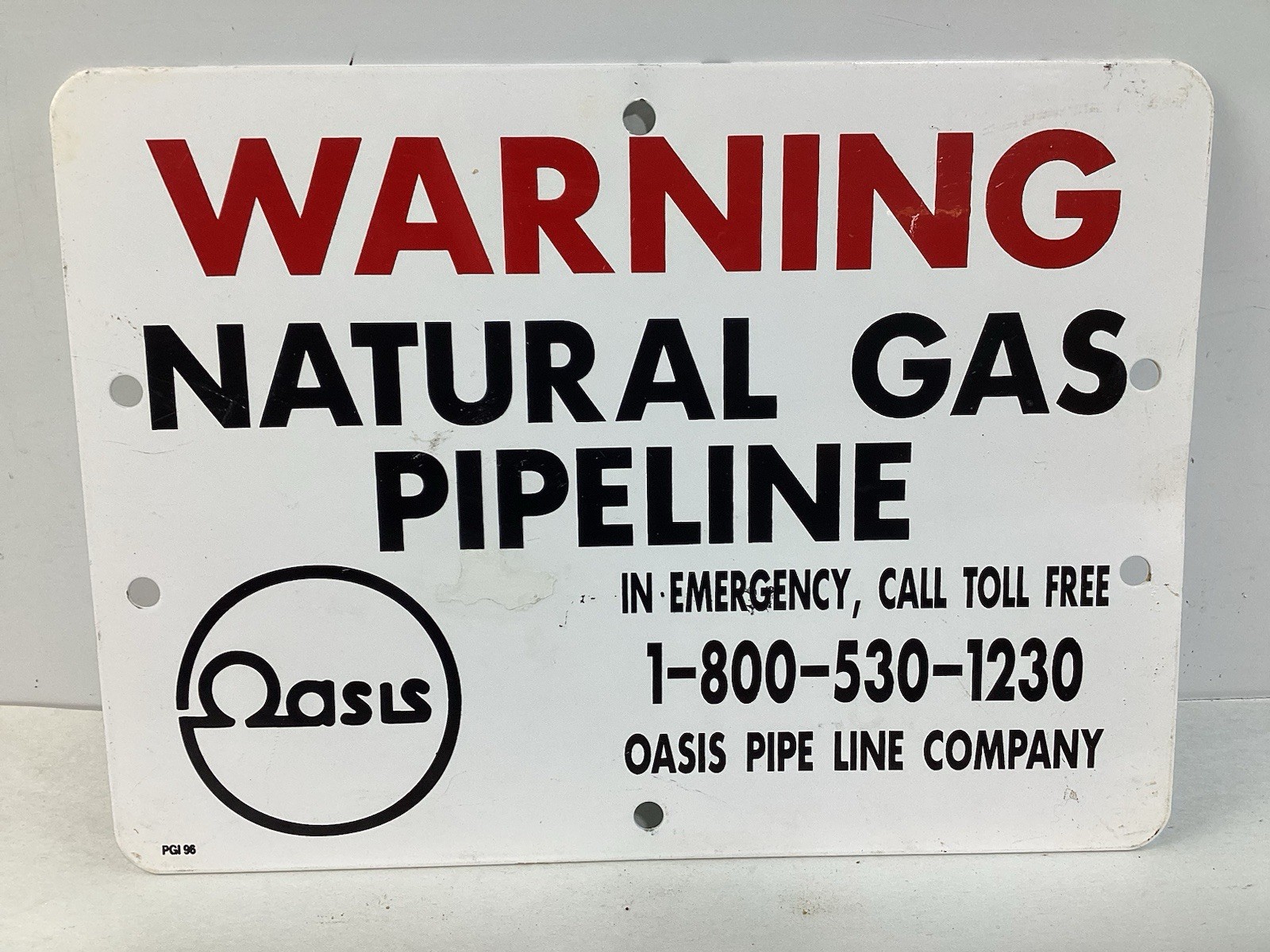Vintage Texas Pipe Line Company Oasis “Warning Natural Gas” Metal Sign