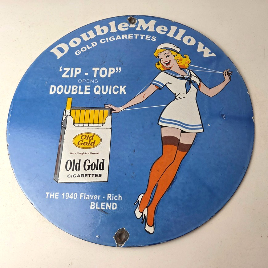 Vintage Old Gold Cigarette Sign – Porcelain Tobacco Gas Pump Plate Sign