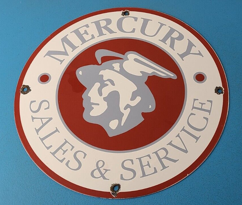 Vintage Mercury Automobiles Porcelain Sales Service Dealer Garage Gas Pump Sign