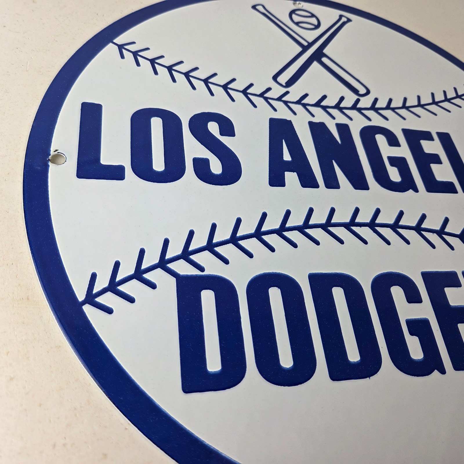 Vintage LA Dodgers Sign – MLB Baseball Stadium Porcelain Gas Pump Sign