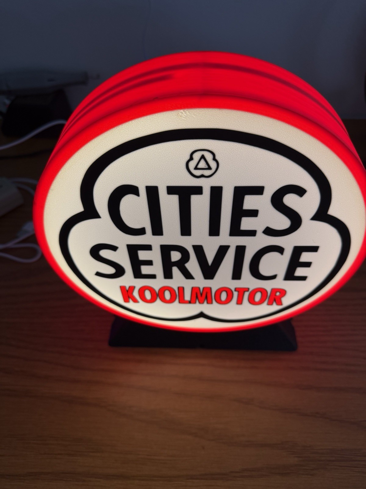Cities Service Koolmotor Gas & Oil Advertising Sign Illuminated White Red Black