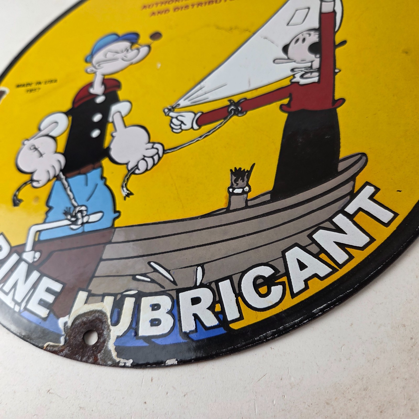 Vintage Shell Gasoline Sign – Popeye & Olive Gas Service Station Porcelain Sign