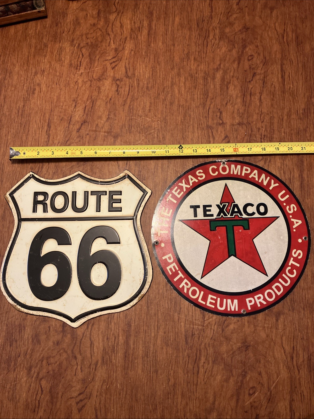 2 Retro Auto & Gas Metal Signs Texaco Red Star T 11” Round & Rt66 10.5”