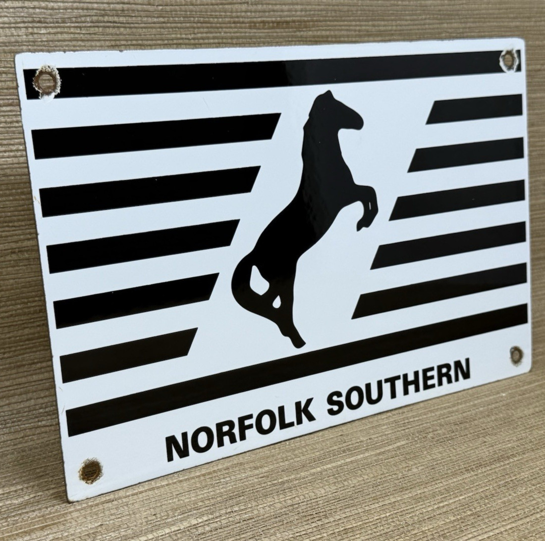 VINTAGE NORFOLK SOUTHERN PORCELAIN SIGN RAILROAD TRAIN SATIATION GAS OIL