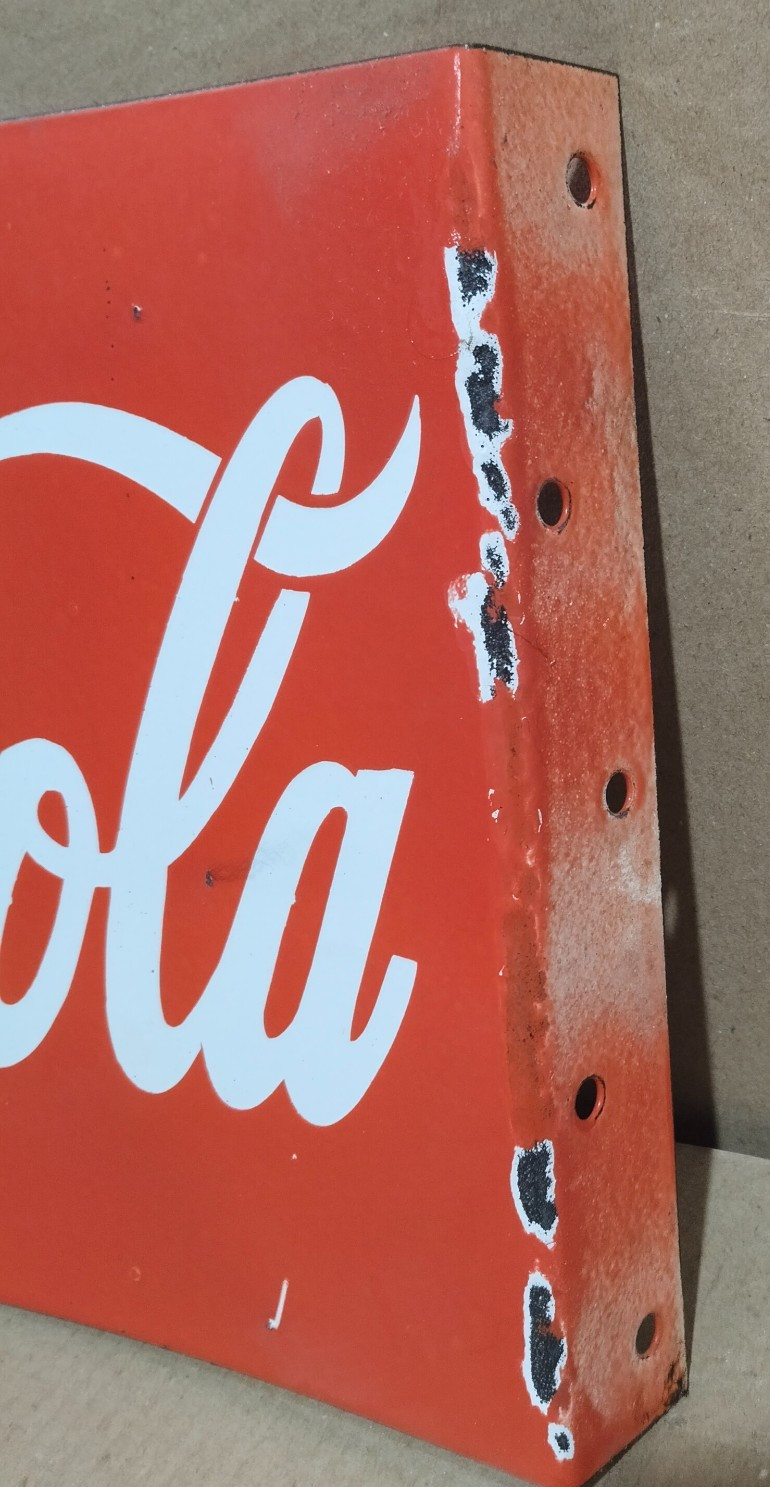 Drink Coca Cola Porcelain Enamel Sign 18 x 10 Inches 2 Sided