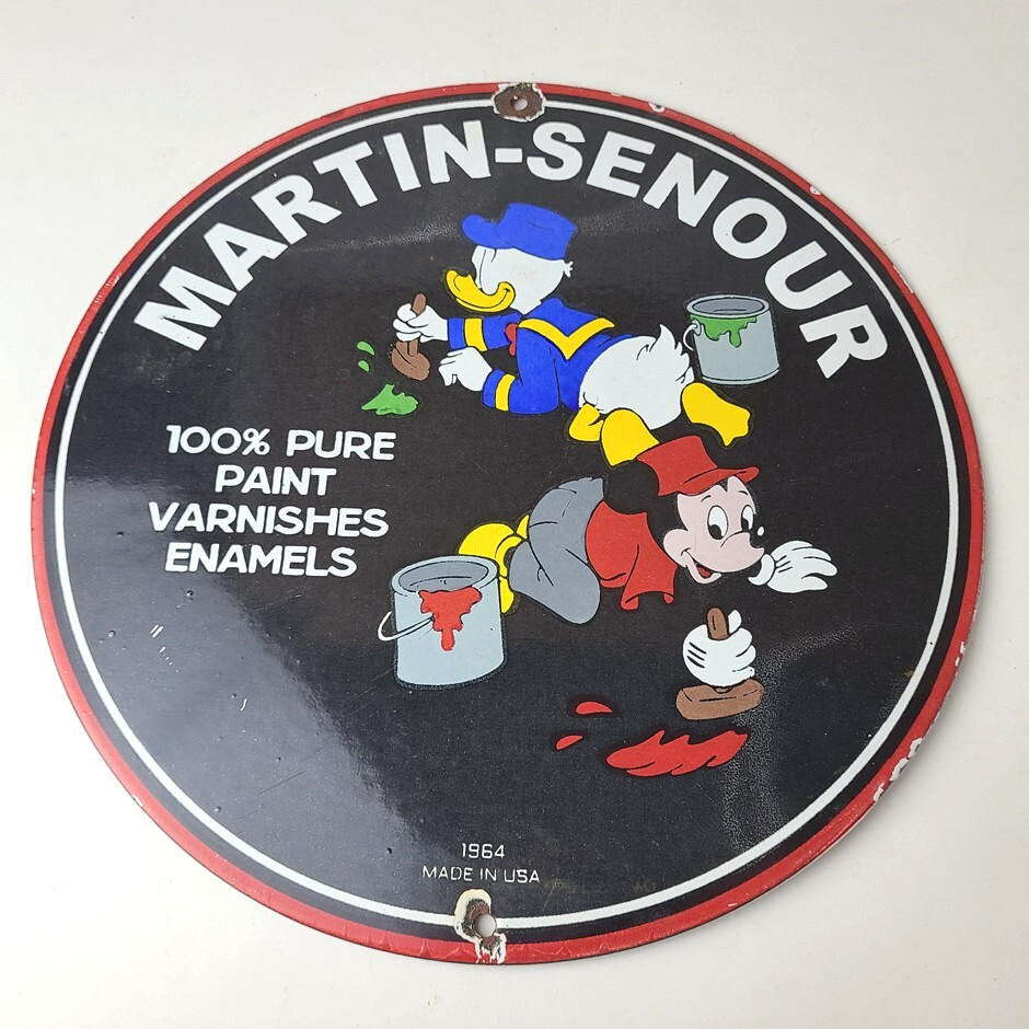 Vintage Martin Senour Paint Sign – Porcelain Varnishes Enamels Disney Gas Sign